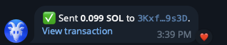 A confirmed Solana transfer in GOAT